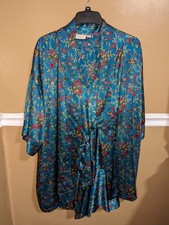 Vintage Victoria Secret Gold Label Teal Short Nightgown Robe Set 90's Medium