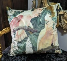 Image of New 18x18 Square PARROTS Bird Design Cream Shabby Chic VELVET Feather CUSHION