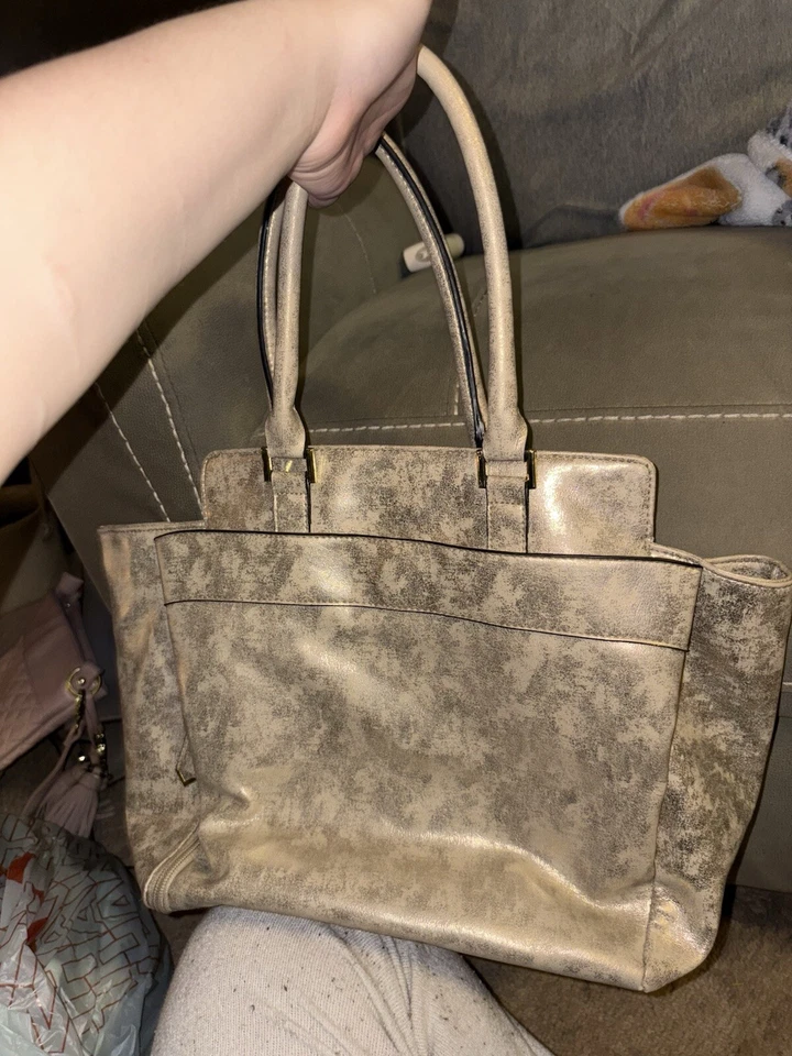 "Sam & Libby" Vegan Leather Satchel handbag - Cream with soft gold dappling Y2K - Image 3 of 4