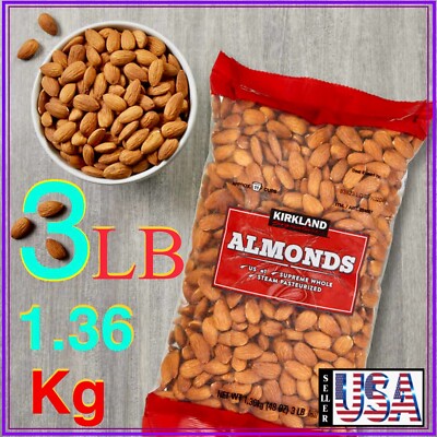 Almonds, 3 LB, (1.36 Kg) Supreme Whole,  Large Bag, Kirkland Signature, Almond