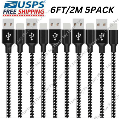5X Bulk Lot 6FT Heavy Duty USB Charger Cable For iPhone 14 11 XR 8 7 6 iPad Cord