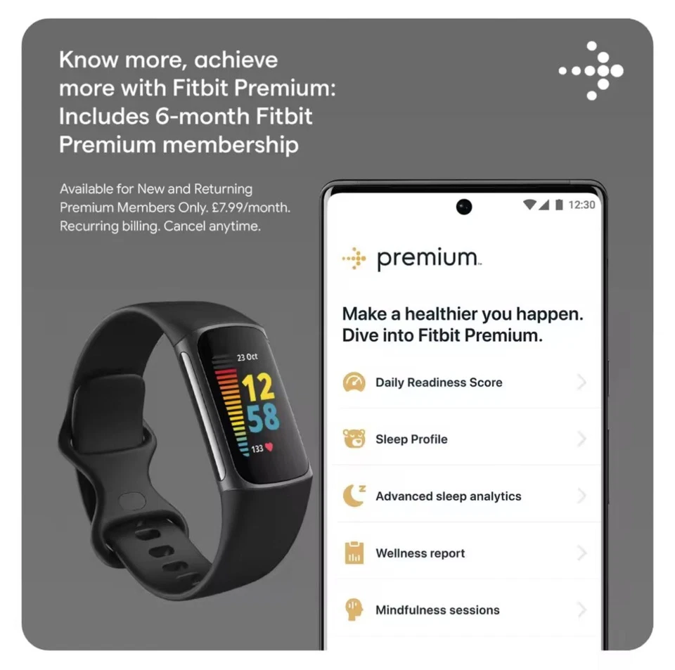 Fitbit Charge 5 Montre Connectée Santé GPS Cardio Sommeil Stress Noir - Photo 4/4
