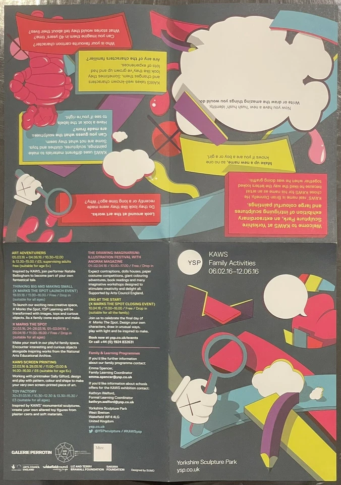 KAWS - 1 (Yorkshire Sculpture Park) YSP 2016 actividades familiares folleto original Foto 4 de 4