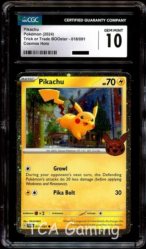 CGC 10 GEM MINT Pikachu 018/091 COSMOS HOLO Trick or Trade Pokemon Card