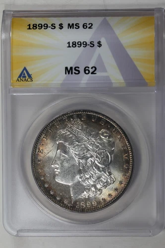 1899-S  $1  ANACS  MS62  Morgan Silver Dollar, Miss Liberty Head Dollar.