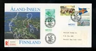 Postal History Finland / Aland #3+4+7+17+23 FDC Definitives Flag Map Ferry 1984