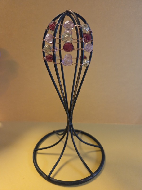 Handcrafted Beaded Wire Tabletop Sculpture / Decorative Metal Art, 7.5" Tall