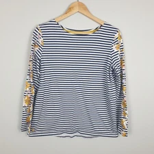Joules Harbour Top Womens UK 14 Blue Striped Floral Long Sleeve 100% Cotton