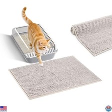 Pieviev Ultra-Absorbent Chenille Cat Litter Mat 28"x22" Waterproof Non-Slip Grey