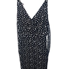 Forever 21 Black White Slit Maxi Dress Sz Small V Neck Sleeveless Adj Straps