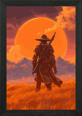 Lone Wanderer in Sunset Framed Wall Art Poster Canvas Print Picture