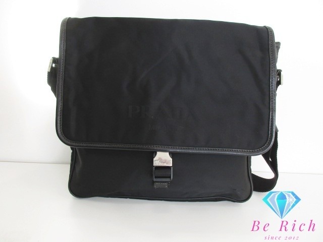 PRADA BORSA A TRACOLLA V166 ショルダーバッグ Prada Black Tessuto Nylon and Saffiano Leather Crossbody Bag