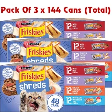 Friskies Wet Cat Food Shreds Variety Pack 48 Cans Beef Turkey Fish Tuna 3 Pack