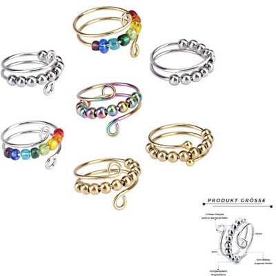 Antistress Ring, Verstellbar, Anti Angst, Spin Ring, Damen, Bunte Perlen, Ede...