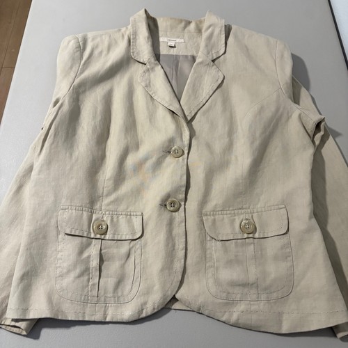 Giacca blazer Merona XL beige 100% lino bottoni davanti carriera ufficio toppa tasca - Foto 10 di 15