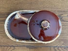 1 Hull Pottery Sandwich Soup Plate Brown Drip Glaze Snack Tray 1 Bowl W Handle