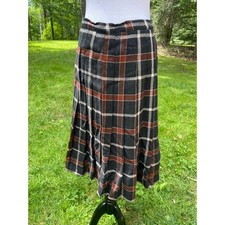 Vintage Plaid Wool Pleated Skirt Tartan Rust  Black Scottish Irish Festival