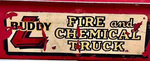 VINTAGE BUDDY L RED & WHITE FIRE AND CHEMICAL TRUCK PRESSED STEEL TOY VEHICLE - Bild 3 von 18