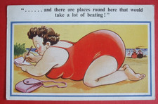 SAUCY Comic FAT SEASIDE LADY RED SWIMMING COSTUME BIG BUM BOTTOM TAKE A BEATING