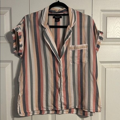 MADEWELL Small Gray Pink Peach White Loungewear Sleep Shirt Lonnie Button Up