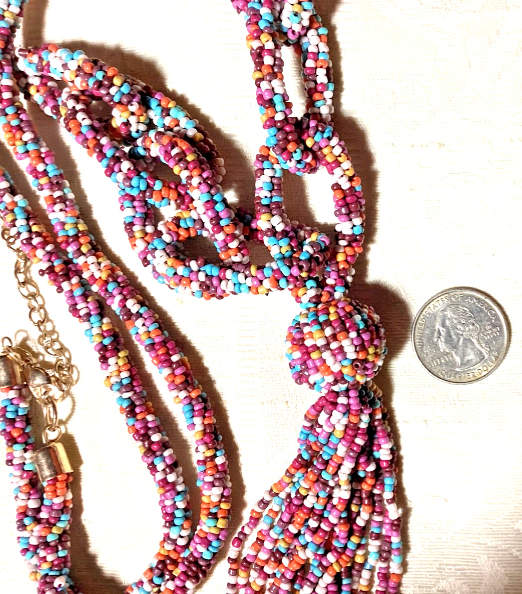 Necklace C1946 Vintage Statement Boho Multi Color… - image 3