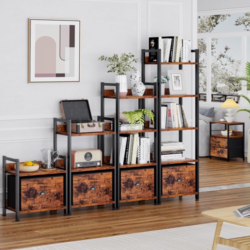 4 Tier Bookshelf with Drawer, Tall Bookcase with Shelves, Narrow Bookshelves ... - Picture 7 of 9