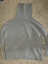 Varley Milton Sweater Pullover Deep Charcoal Large Cowl Neck Ribbed Zip Side