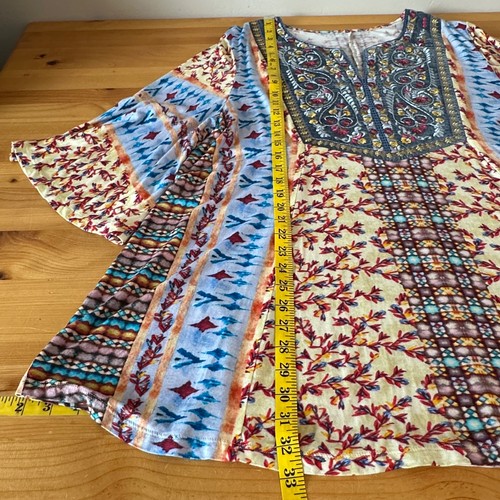 Soft Surroundings Tunic Top Women 2X Embroidered Boho 3/4 Bell Sleeve Stretch - Picture 8 of 9