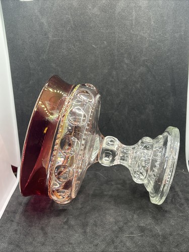 Vintage Royal Ruby Red Thumbprint Kings Crown Glass Pedestal Footed Candy Dish - Picture 4 of 5