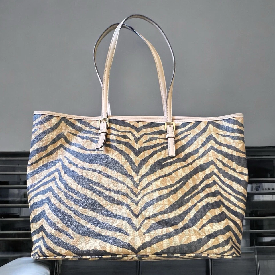 Michael Kors Jet Set Tote – Beige Brown Zebra Print – Medium Travel Shoulder Bag - Image 2 of 4
