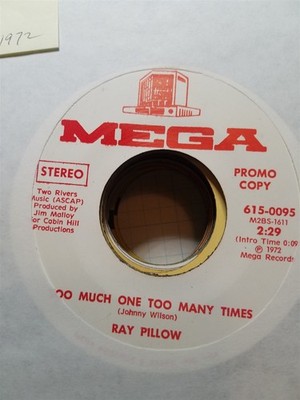 Ray Pillow, Too Much One Too Many Times ~ NM 1972 Mega promo 45