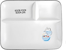 Ceramic Divided Plate, Rectangular Dinner Plate with Compartments to Prevent Fl