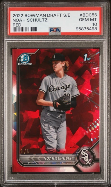 2022 Bowman Draft Sapphire Noah Schultz 1st Chrome Red #’d 1/5 PSA 10 Pop 1