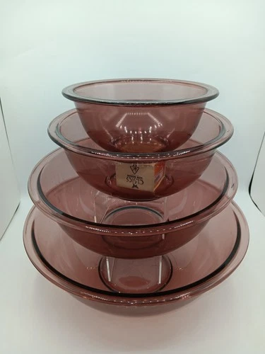 Vintage PYREX Amethyst Purple Nesting Mixing Bowls Set of 4 Original Glass USA