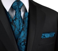 MEN'S SERENE PAISLEY FORMAL TUXEDO VEST, TIE  HANKIE SET. WEDDING, FORMAL, PROM