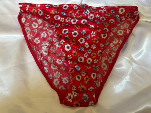 Red Vintage Victoria's Secret Silky Second Skin Satin Floral Bikini Panty Lg - Picture 4 of 13