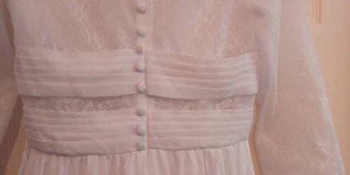 Abito da sposa Pukguro con applique in pizzo lunghezza pavimento collo a V treno a linea taglia 6 - Foto 7 di 12