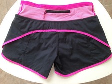Pantalones Cortos Lululemon Negro Rosa Rayas Run Times o Turbo Run Talla 2 RARO