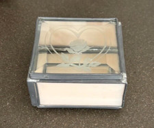 Vtg Leaded Glass Trinket Box Beveled - Mirrored - Etched - Pink Slag Heart Rose