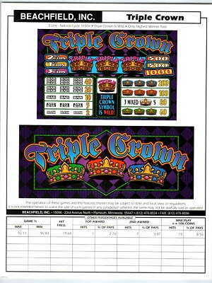 Triple Crown Slot Machine FLYER Casino Arcade Vintage Gaming Promo Double Sided
