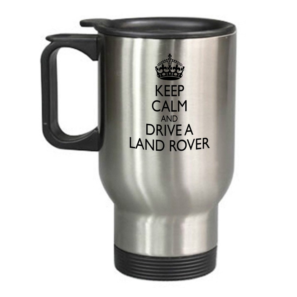 Keep Calm Land Rover Travel Mug Silver Gift Present Birthday Christmas ...