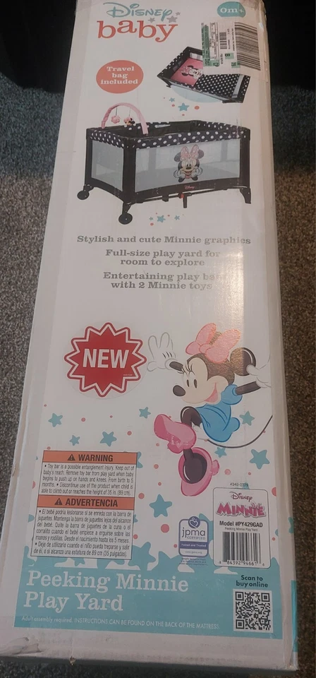 Disney Baby 3D Ultra Play Yard con moisés y bolsa de almacenamiento, Peeking Minnie NUEVO Foto 4 de 4