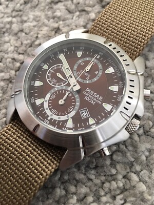 PULSAR YM92 QUARTZ PILOT AVIATOR STYLE CHRONOGRAPH WATCH BROWN DIAL  UK