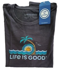 Life Is Good SS Shirt Crusher Tee PALM TREE WAVE LOOP Ocean Sunset 44in Womens L