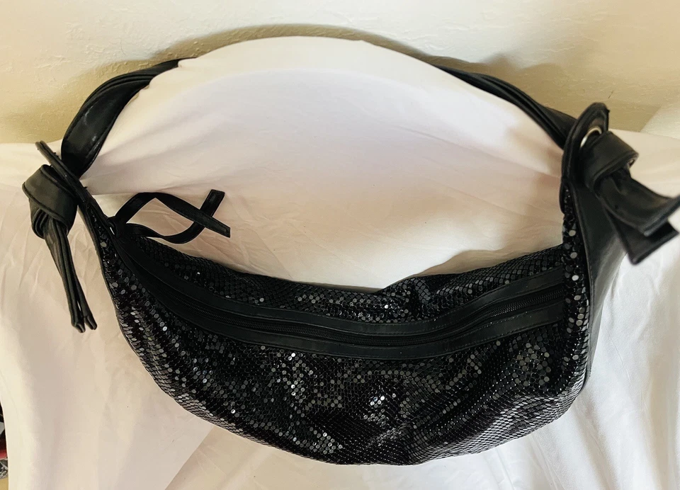 Large mesh Hobo Style Handbag-Black, with faux leather trim-Fashionable - Image 2 of 4