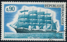 1973-Timbre France(OB)-Bateau-Voilier-France II-Cinq Mâts-Yt.1762-OB.26