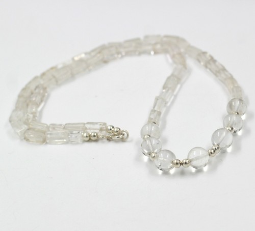 Collana in argento sterling 925 massiccio 18,5" quarzo cristallo bianco tagli... - Foto 3 di 8