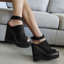 Women Sandals Platform Wedges Peep Toe Patchwork Buckle Strap Female Ladies Shoe