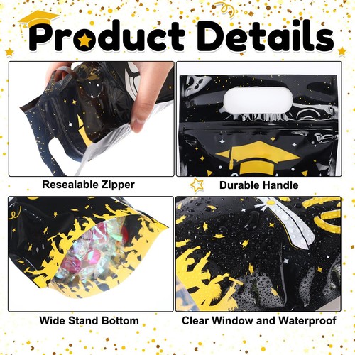 50 Stück Abschluss Geschenktüten transparent Klasse von 2025 versiegelte Beutel mit Griffen R... - Bild 3 von 6