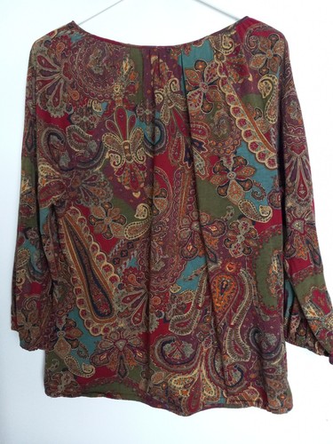 Ralph Lauren Top Mujer Grande Multicolor Paisley Llave Agujero Cuello en V Manga Larga - Imagen 4 de 4